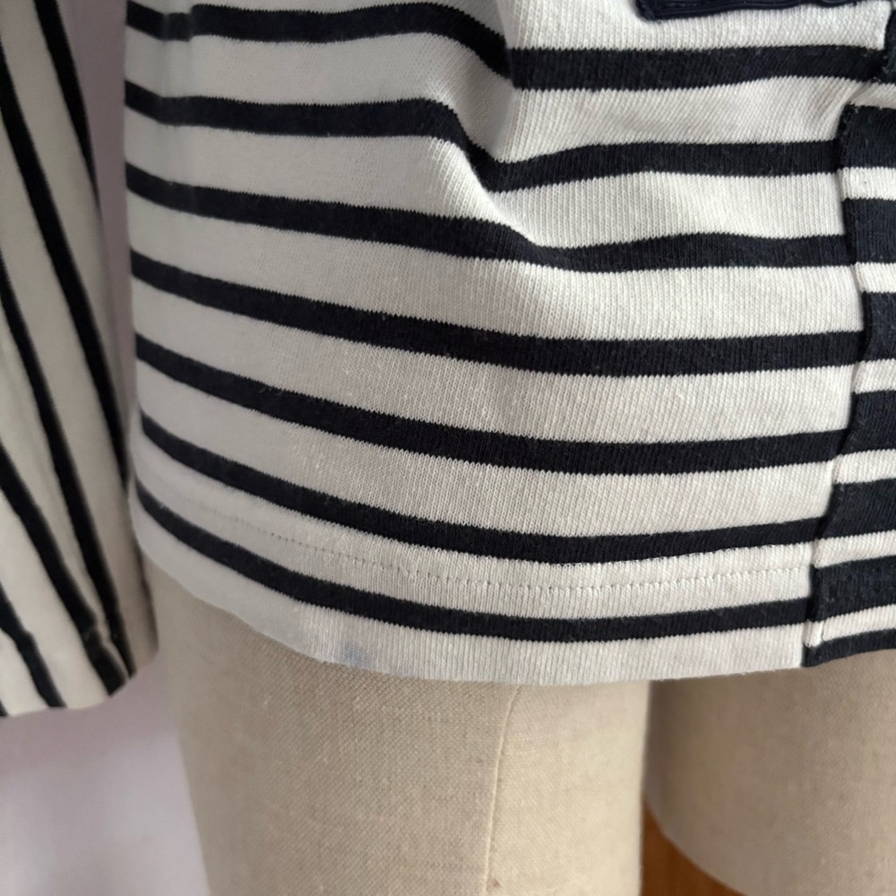 SACAI sz 2 M Striped Long Sleeve Tshirt Lace Back Navy Blue White - Picture 9 of 9